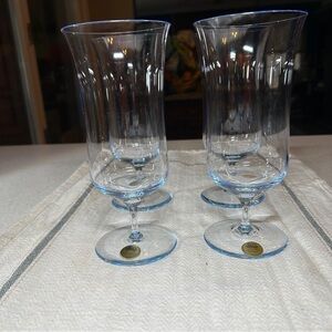 Vintage Royal Prestige Mouth Blown Blue Iced Tea Glasses Handcrafted Set of Four